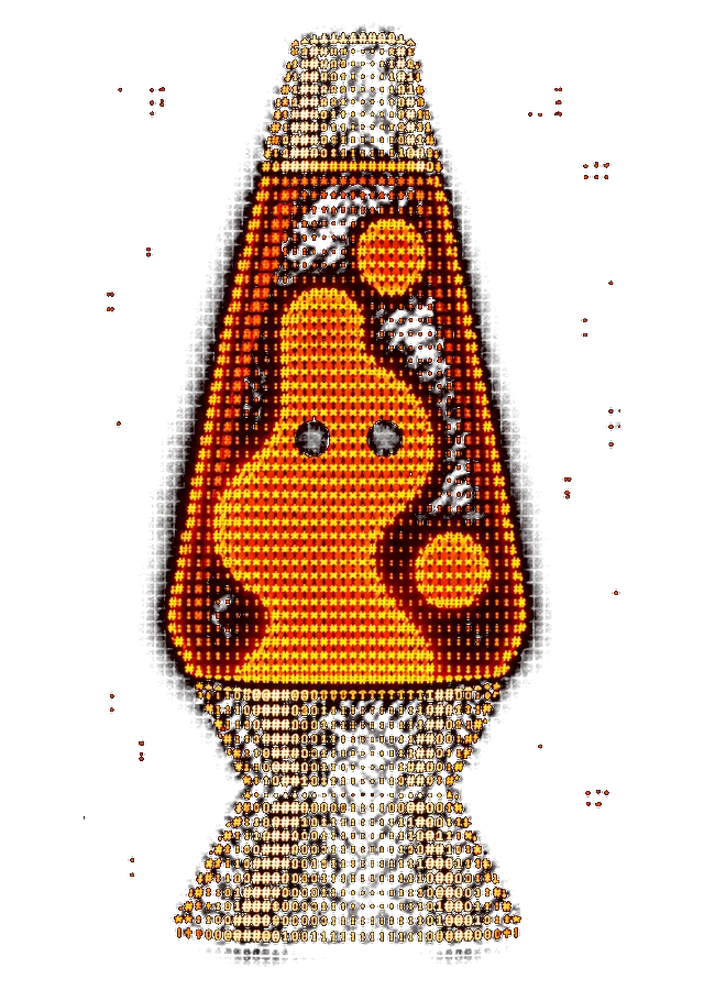 A glowing orange ASCII lava lamp with two friendly eyes