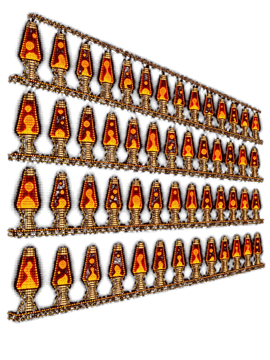 An ASCII illustration of rows of lava lamps lined up on long shelves, inspired by the real Cloudflare wall.